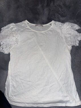 LOFT White Lace Sleeve Short Sleeve Tee
